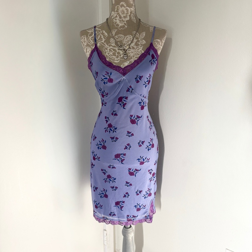 Wild Fable Lavender Floral Lace Trim Slip Mini Dress Purple Y2K Large